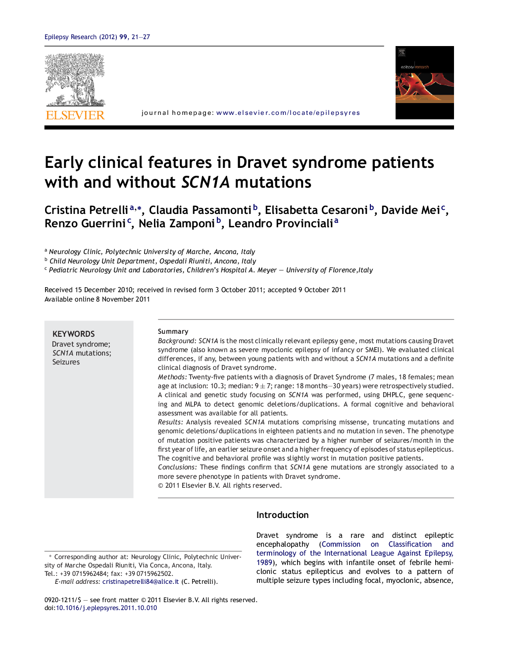 Early clinical features in Dravet syndrome patients with and without SCN1A mutations