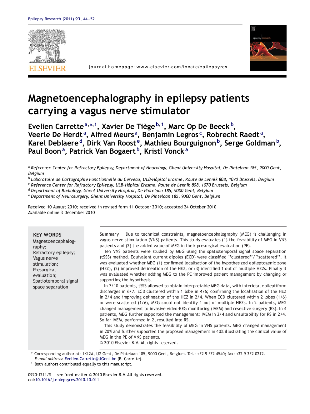 Magnetoencephalography in epilepsy patients carrying a vagus nerve stimulator