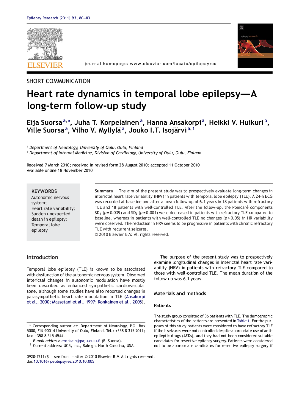 Heart rate dynamics in temporal lobe epilepsy—A long-term follow-up study