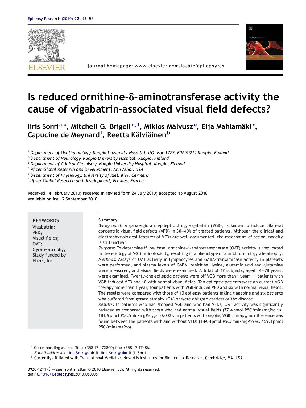 Is reduced ornithine-Î´-aminotransferase activity the cause of vigabatrin-associated visual field defects?