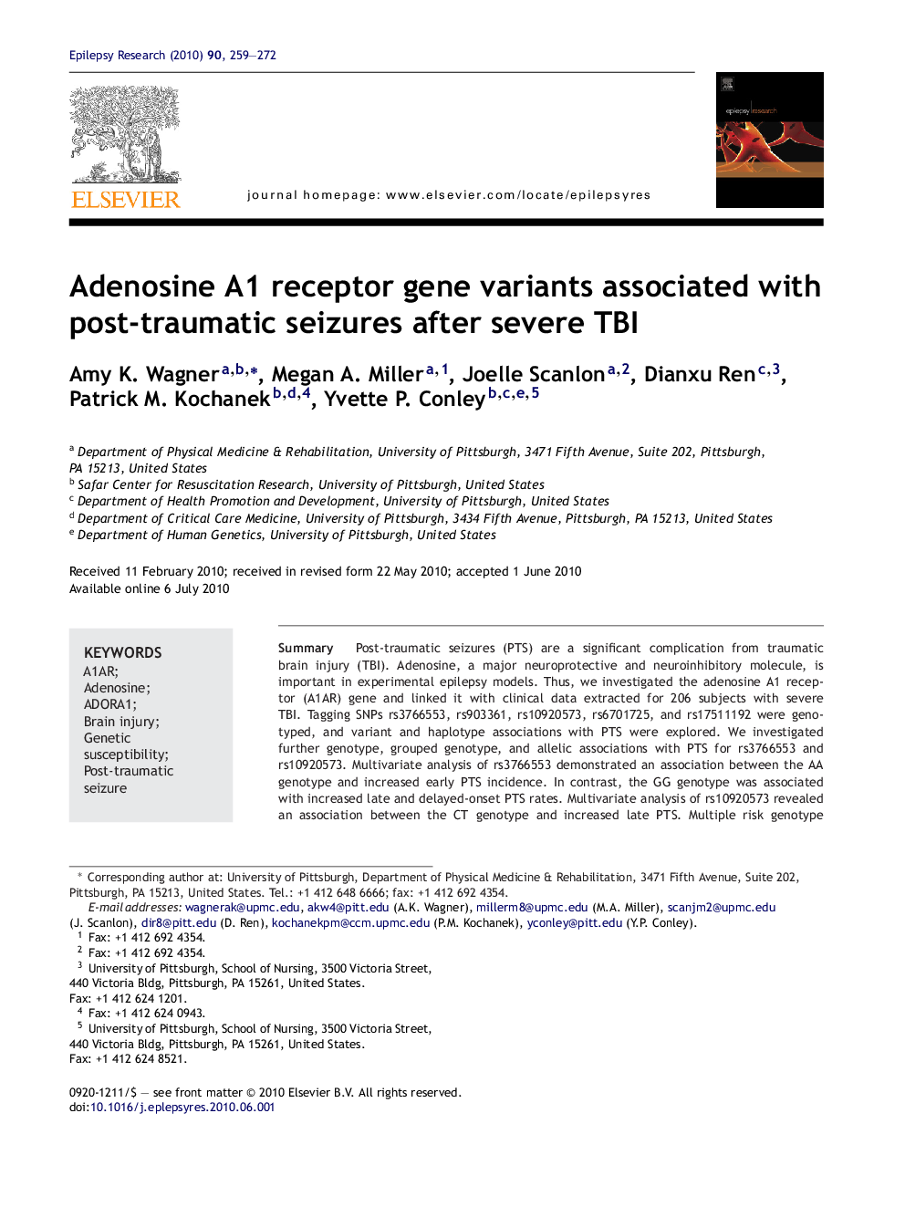 Adenosine A1 receptor gene variants associated with post-traumatic seizures after severe TBI