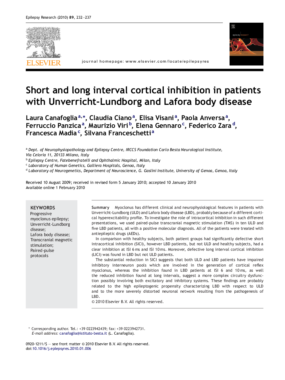 Short and long interval cortical inhibition in patients with Unverricht-Lundborg and Lafora body disease