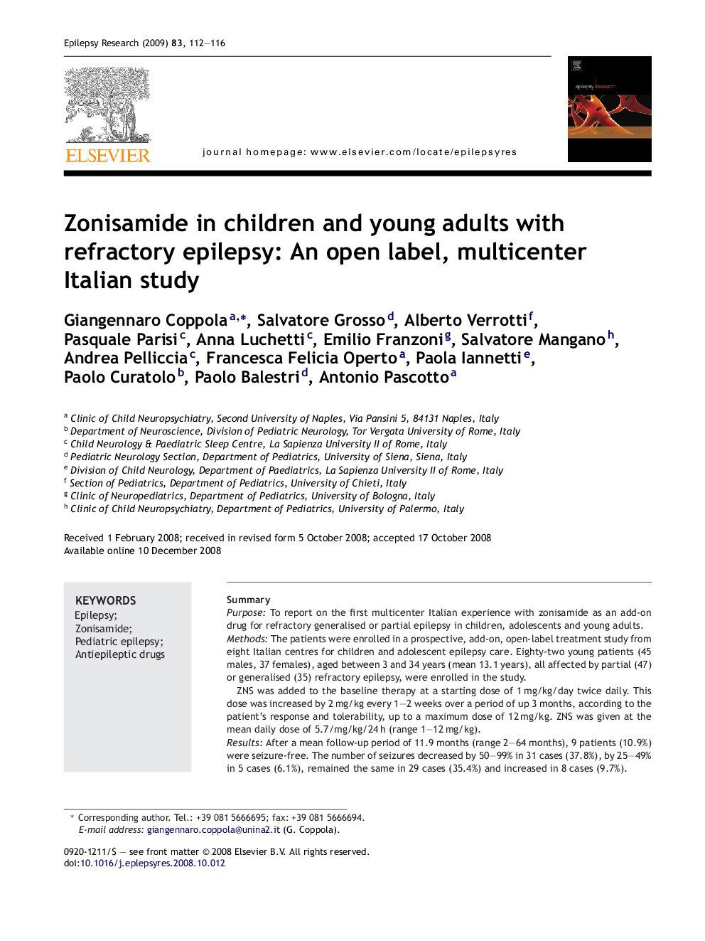 Zonisamide in children and young adults with refractory epilepsy: An open label, multicenter Italian study