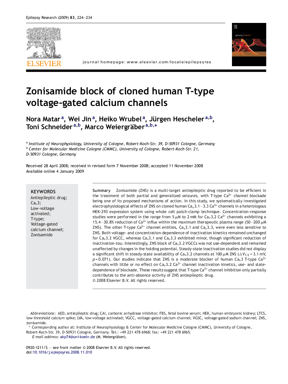 Zonisamide block of cloned human T-type voltage-gated calcium channels