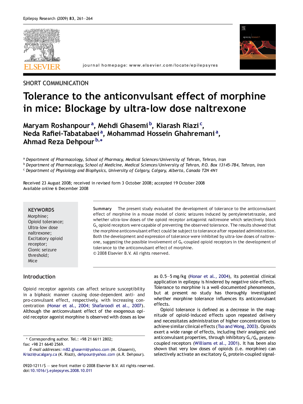 Tolerance to the anticonvulsant effect of morphine in mice: Blockage by ultra-low dose naltrexone