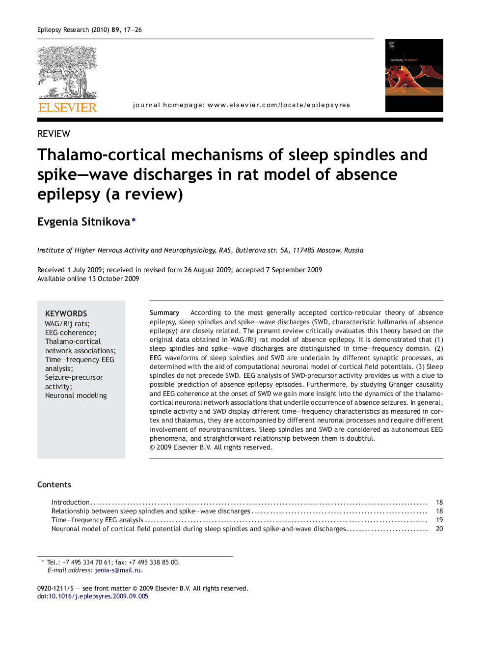 Thalamo-cortical mechanisms of sleep spindles and spike–wave discharges in rat model of absence epilepsy (a review)