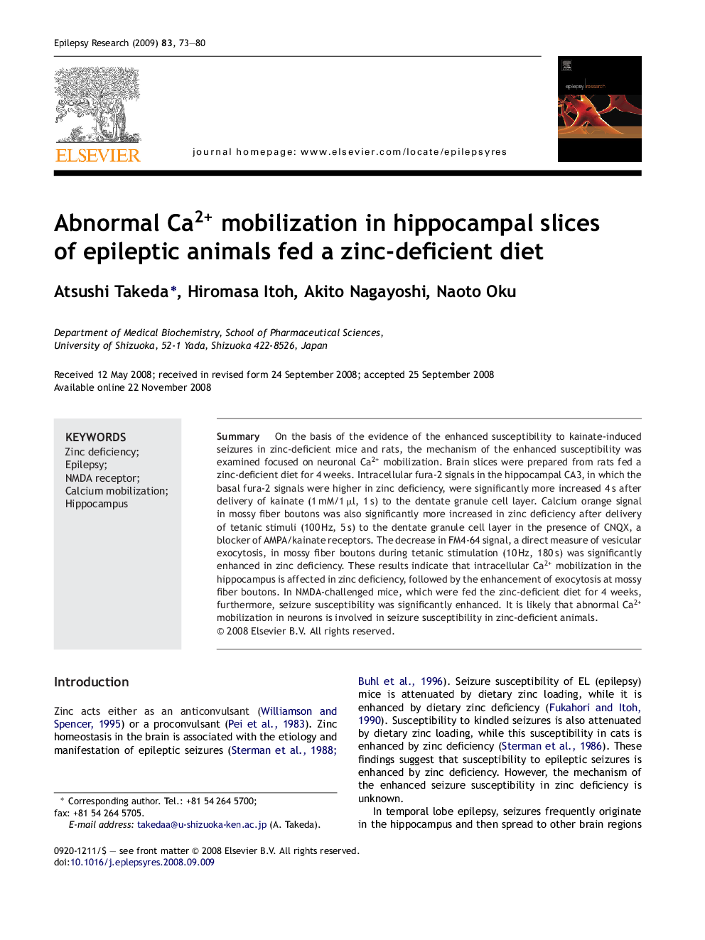 Abnormal Ca2+ mobilization in hippocampal slices of epileptic animals fed a zinc-deficient diet