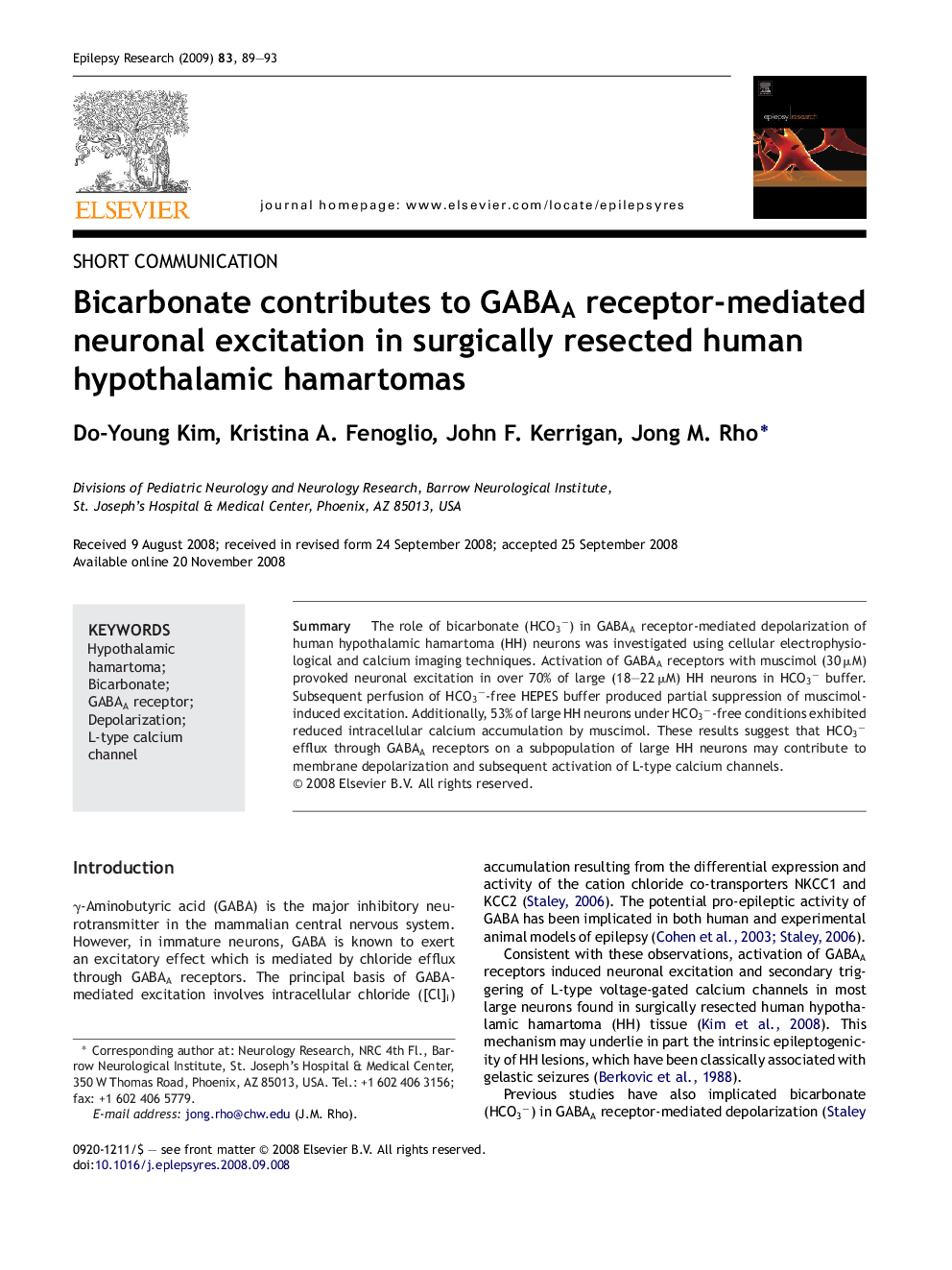 Bicarbonate contributes to GABAA receptor-mediated neuronal excitation in surgically resected human hypothalamic hamartomas