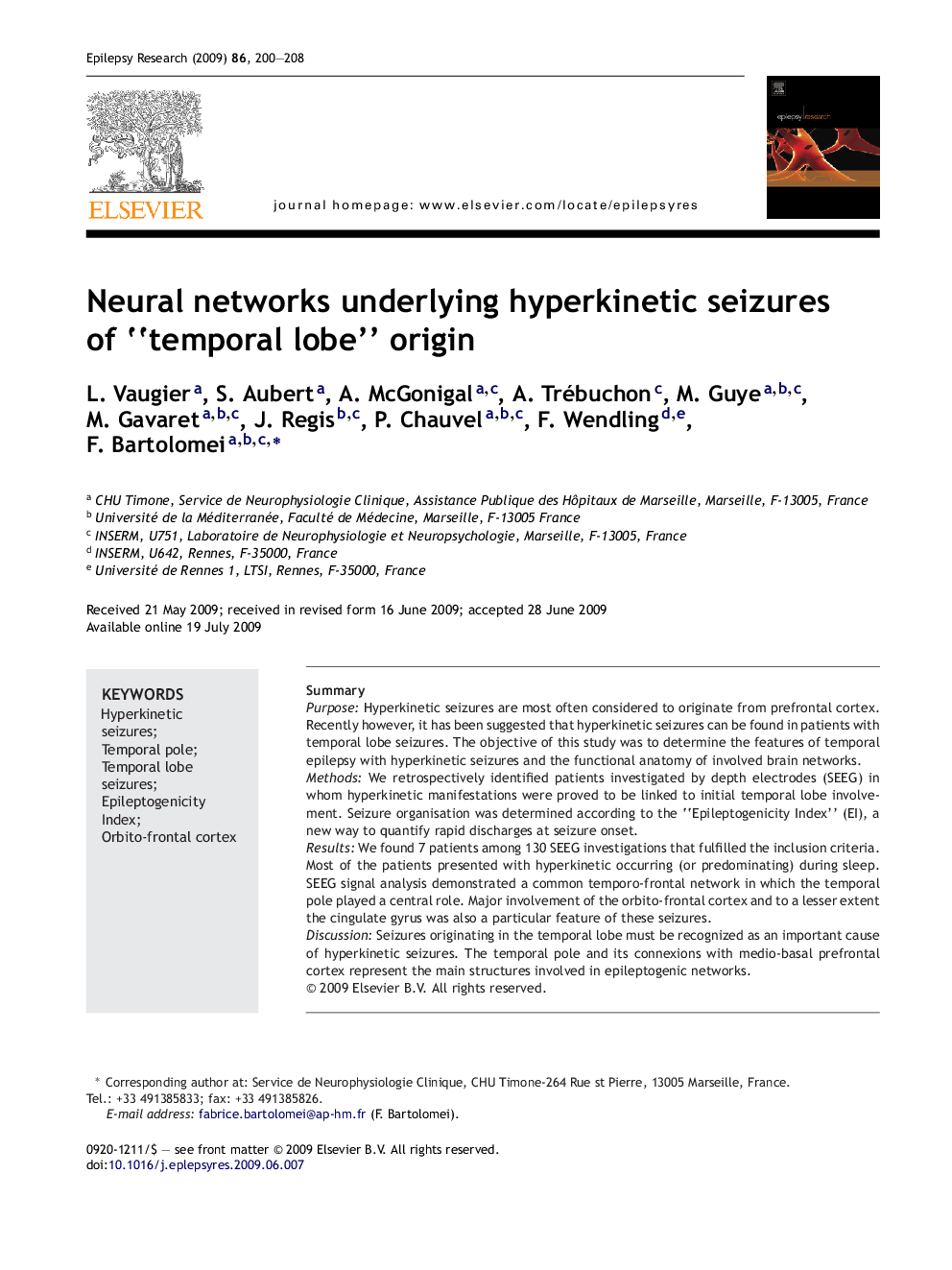 Neural networks underlying hyperkinetic seizures of “temporal lobe” origin