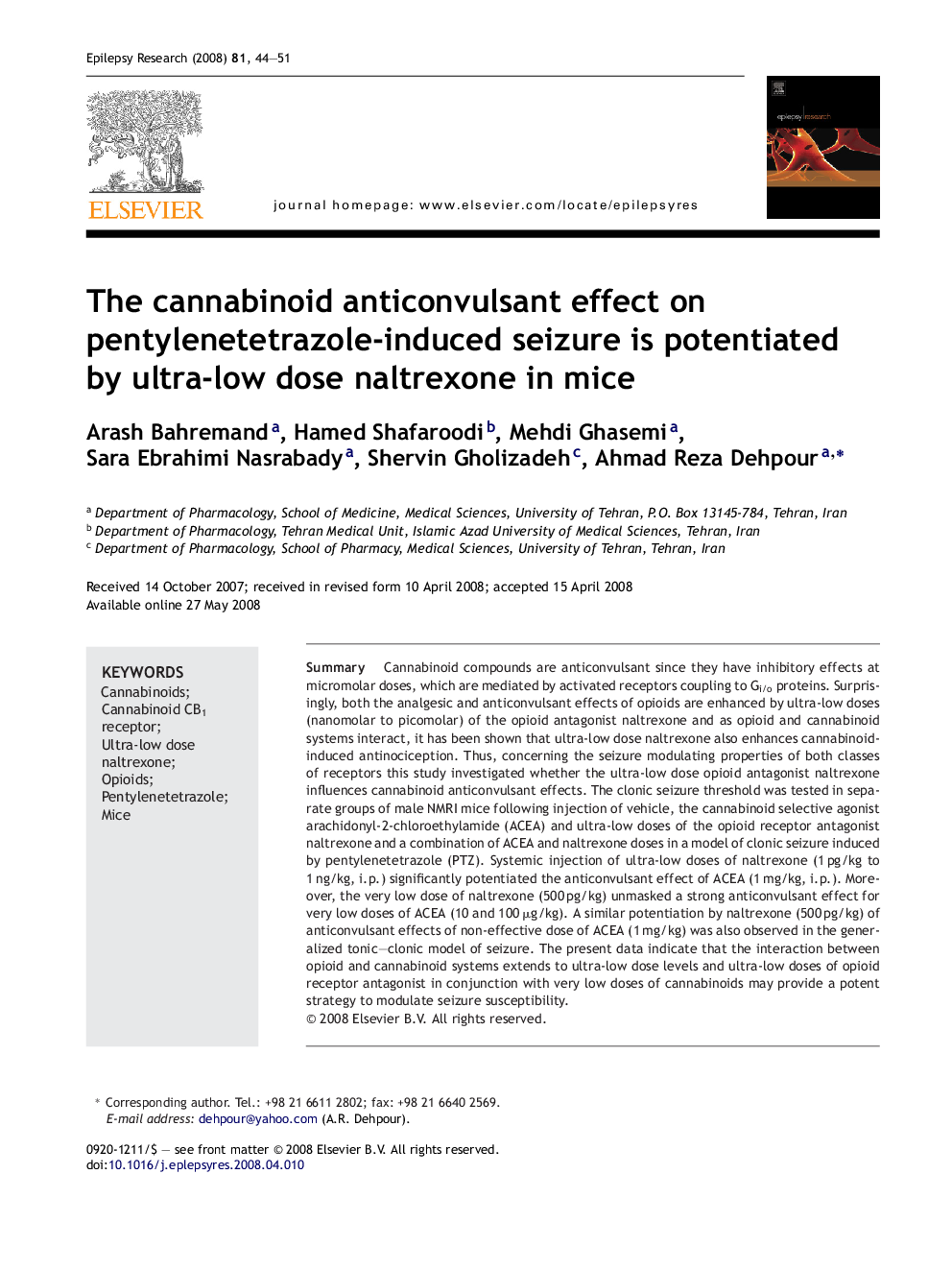 The cannabinoid anticonvulsant effect on pentylenetetrazole-induced seizure is potentiated by ultra-low dose naltrexone in mice