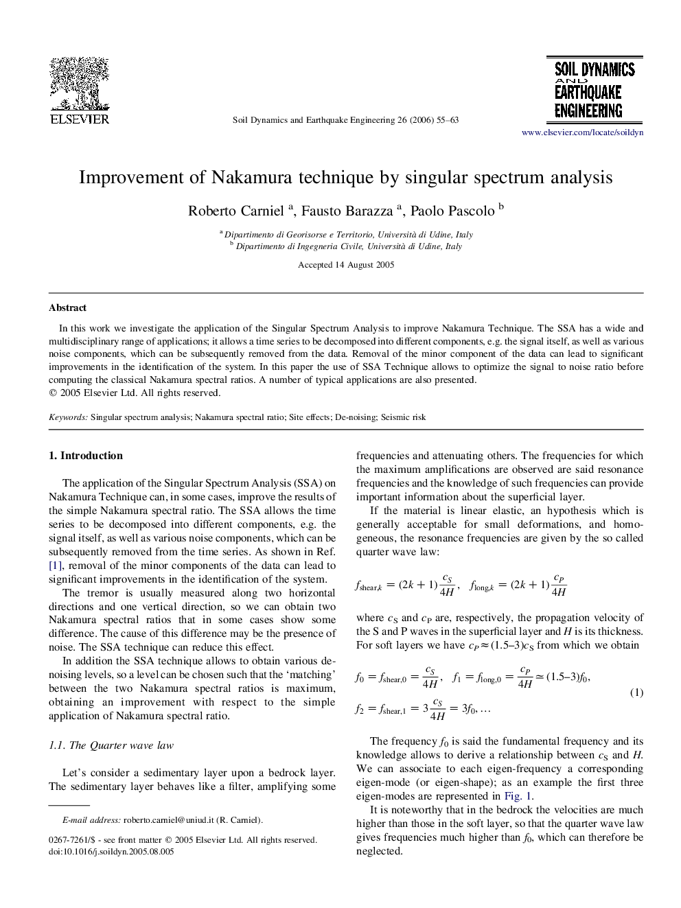 Improvement of Nakamura technique by singular spectrum analysis