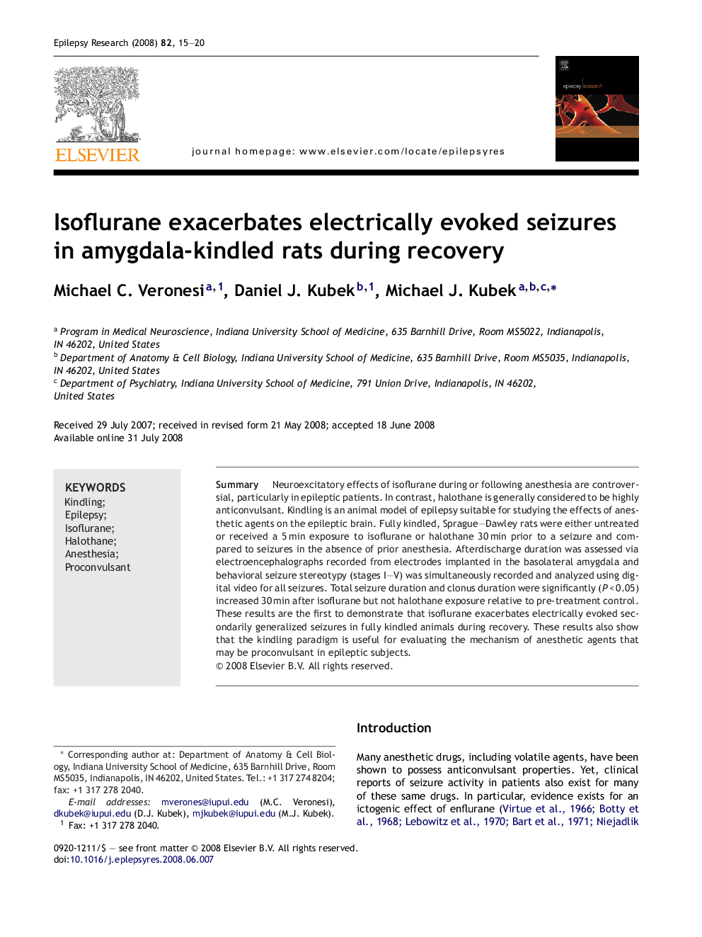 Isoflurane exacerbates electrically evoked seizures in amygdala-kindled rats during recovery