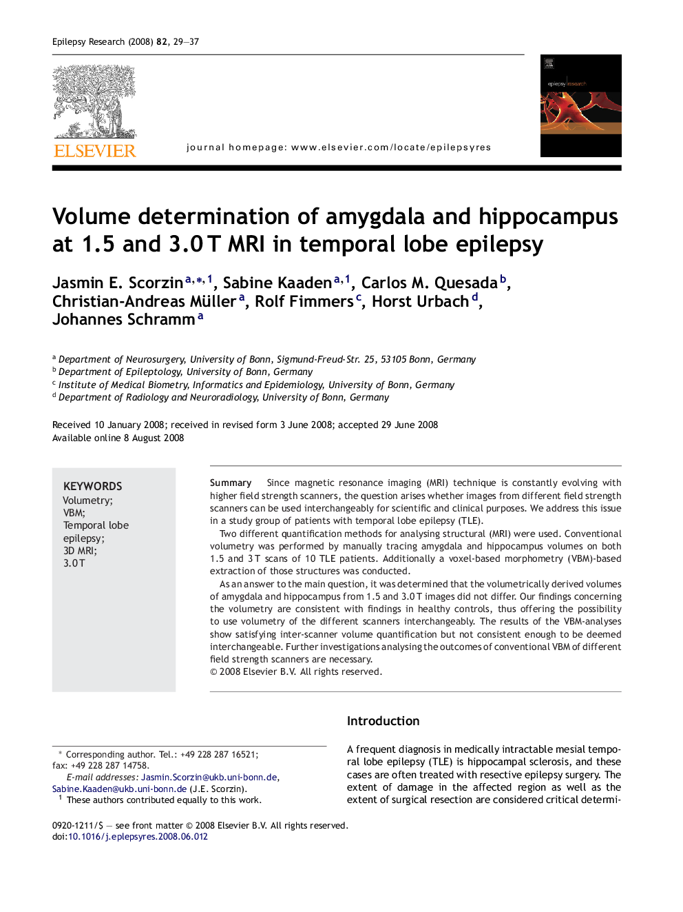 Volume determination of amygdala and hippocampus at 1.5 and 3.0 T MRI in temporal lobe epilepsy