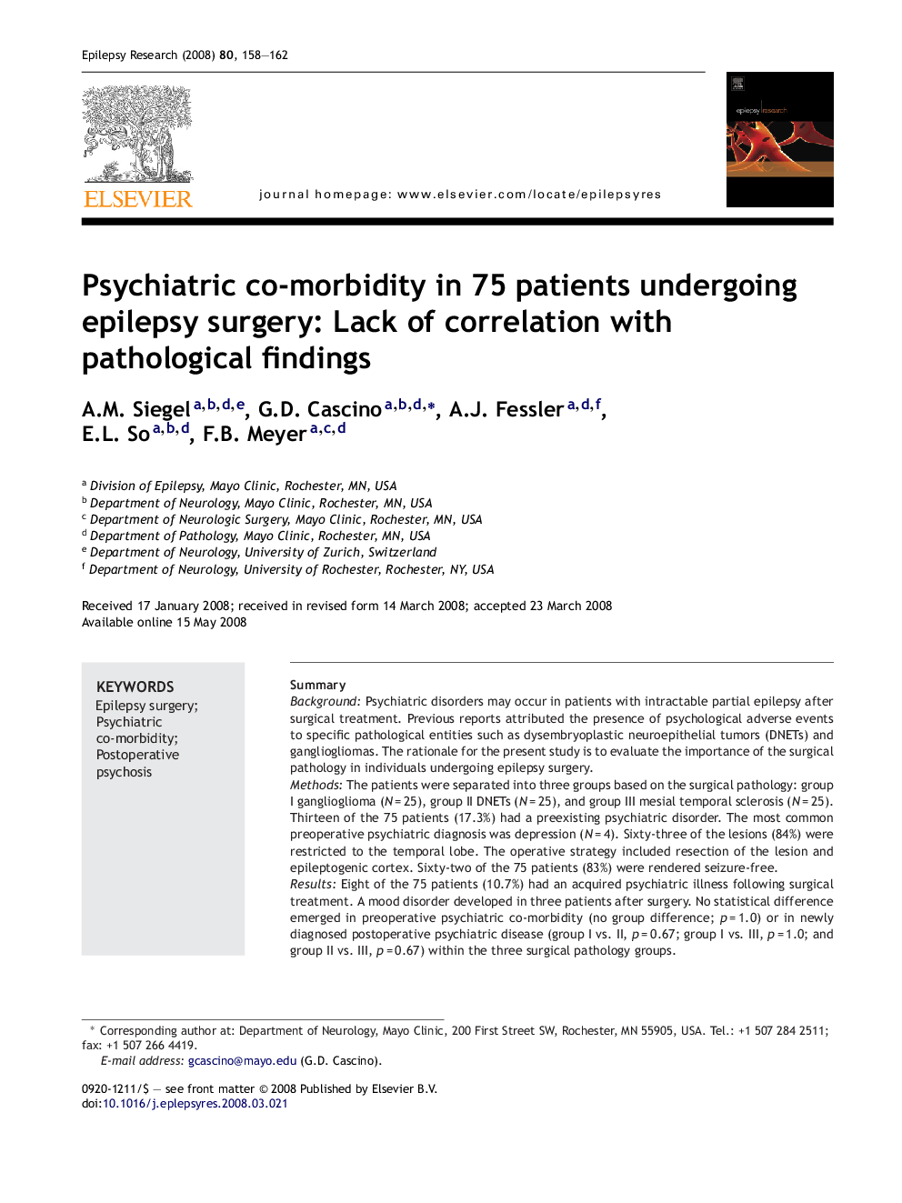 Psychiatric co-morbidity in 75 patients undergoing epilepsy surgery: Lack of correlation with pathological findings