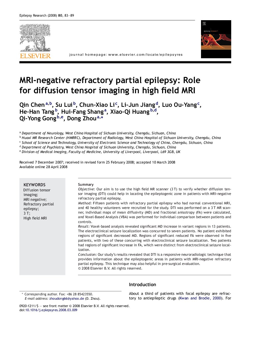 MRI-negative refractory partial epilepsy: Role for diffusion tensor imaging in high field MRI