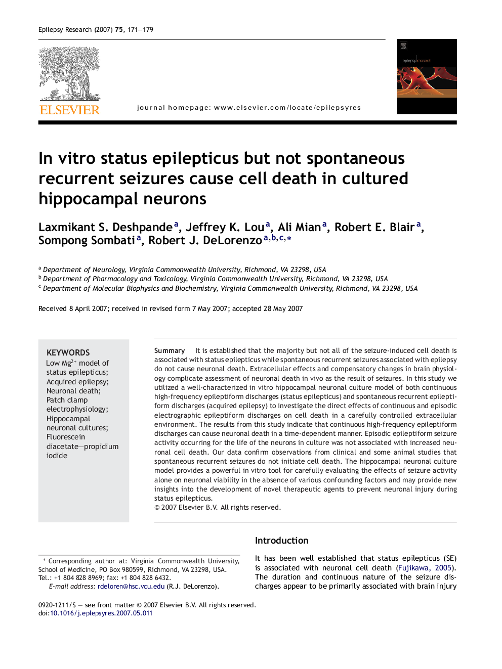 In vitro status epilepticus but not spontaneous recurrent seizures cause cell death in cultured hippocampal neurons