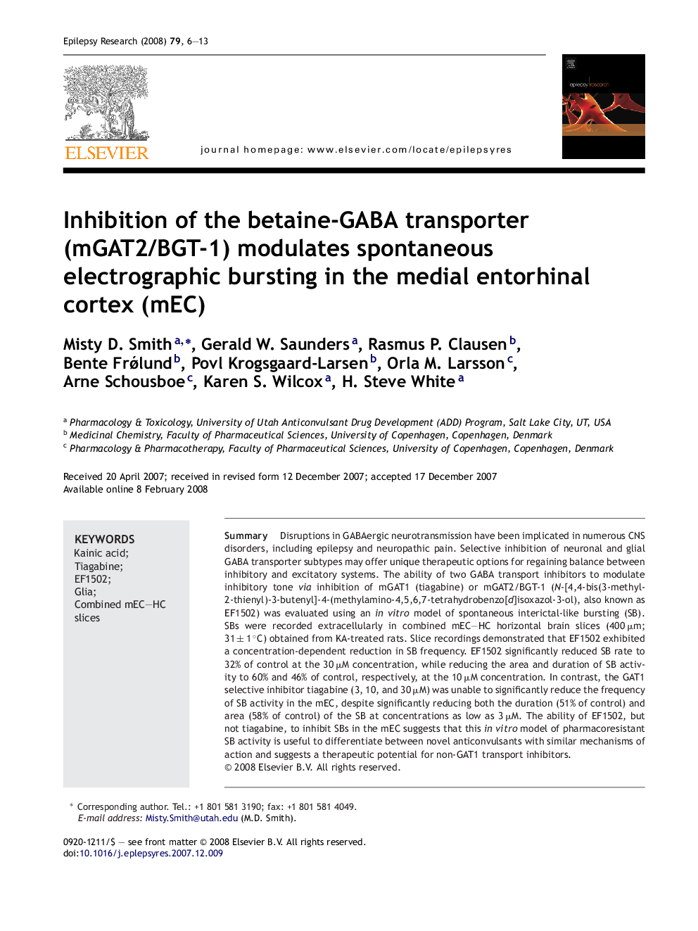 Inhibition of the betaine-GABA transporter (mGAT2/BGT-1) modulates spontaneous electrographic bursting in the medial entorhinal cortex (mEC)