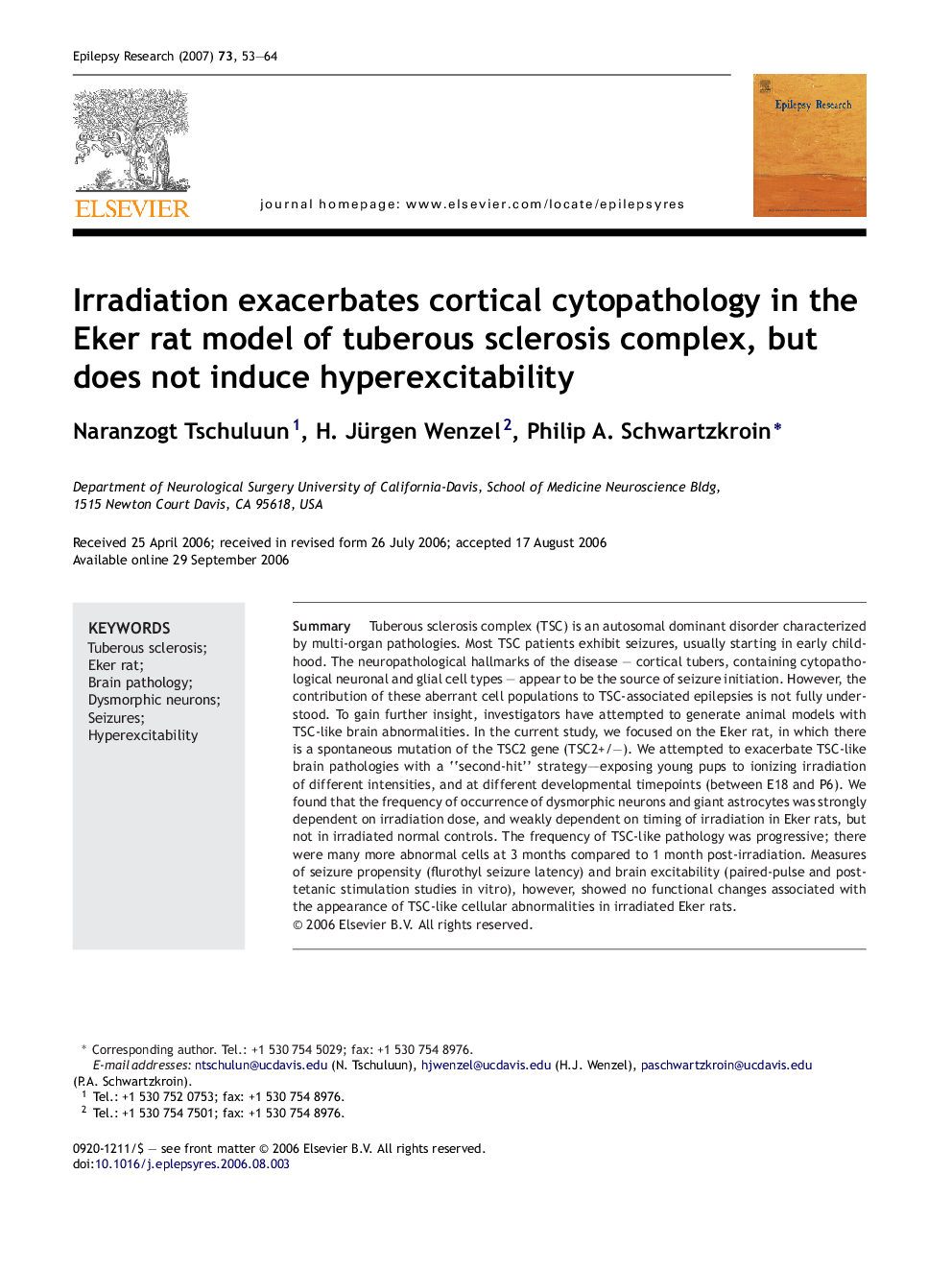 Irradiation exacerbates cortical cytopathology in the Eker rat model of tuberous sclerosis complex, but does not induce hyperexcitability