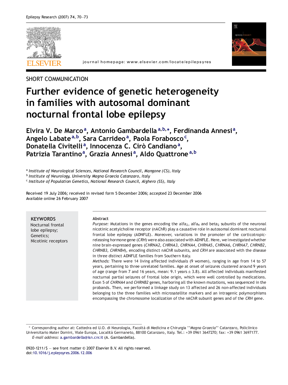 Further evidence of genetic heterogeneity in families with autosomal dominant nocturnal frontal lobe epilepsy