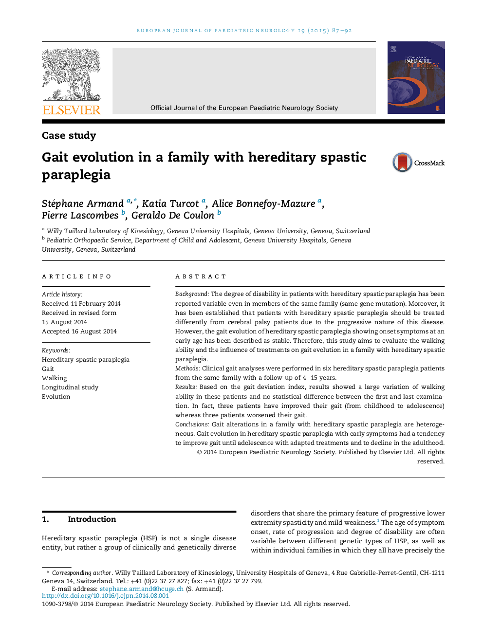 Gait evolution in a family with hereditary spastic paraplegia