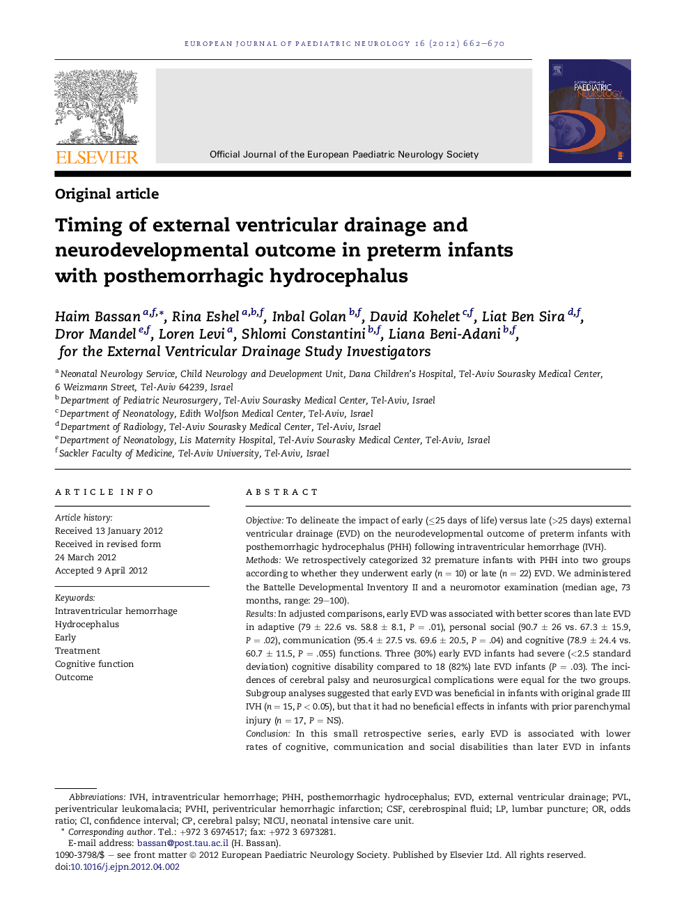 Timing of external ventricular drainage and neurodevelopmental outcome in preterm infants with posthemorrhagic hydrocephalus