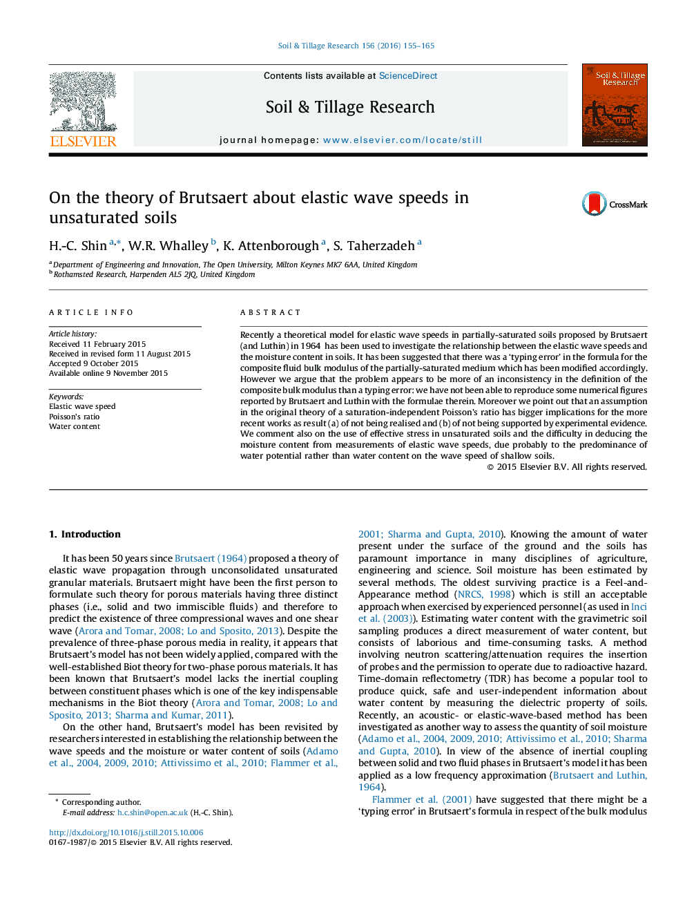 On the theory of Brutsaert about elastic wave speeds in unsaturated soils