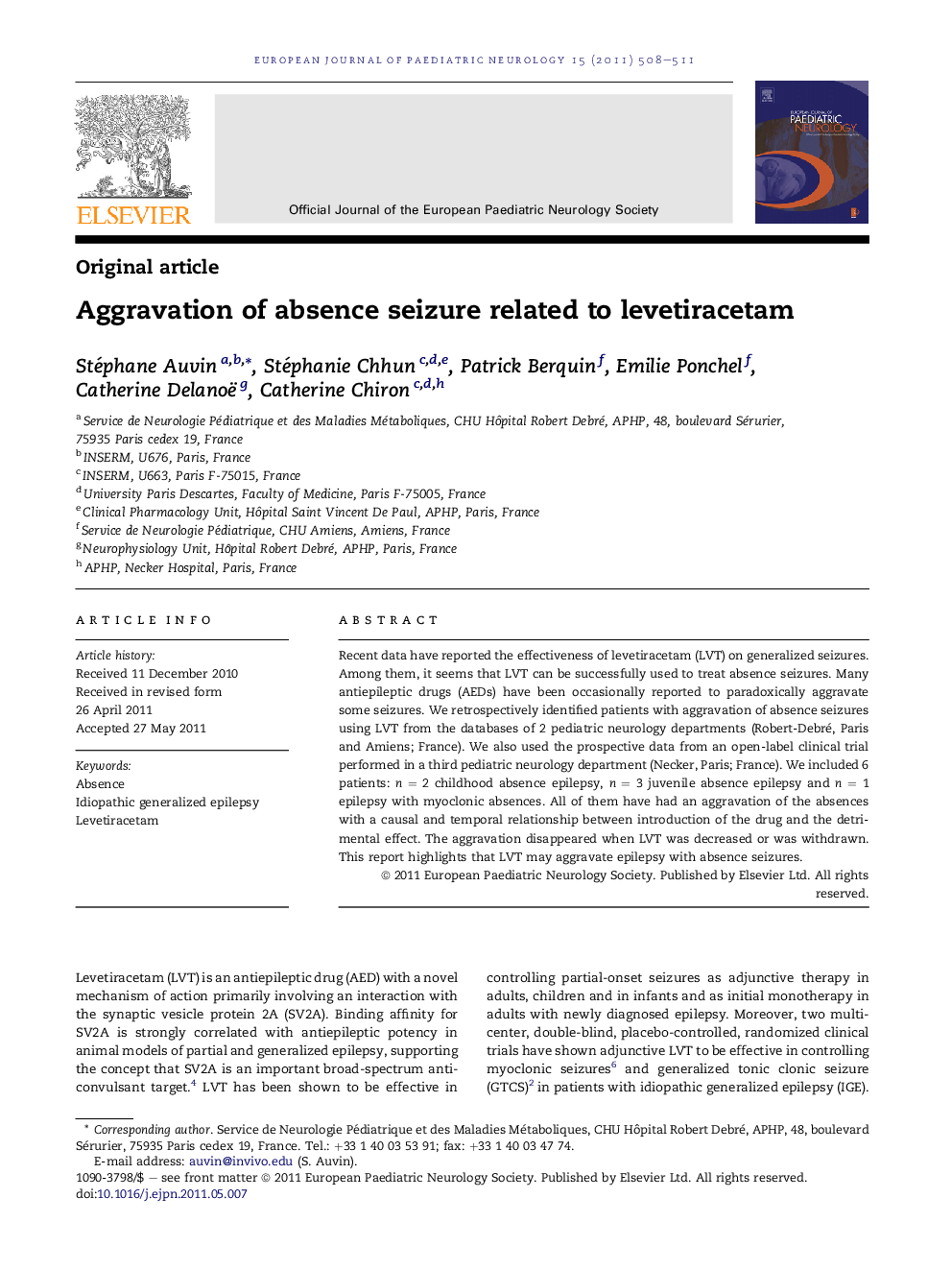 Aggravation of absence seizure related to levetiracetam