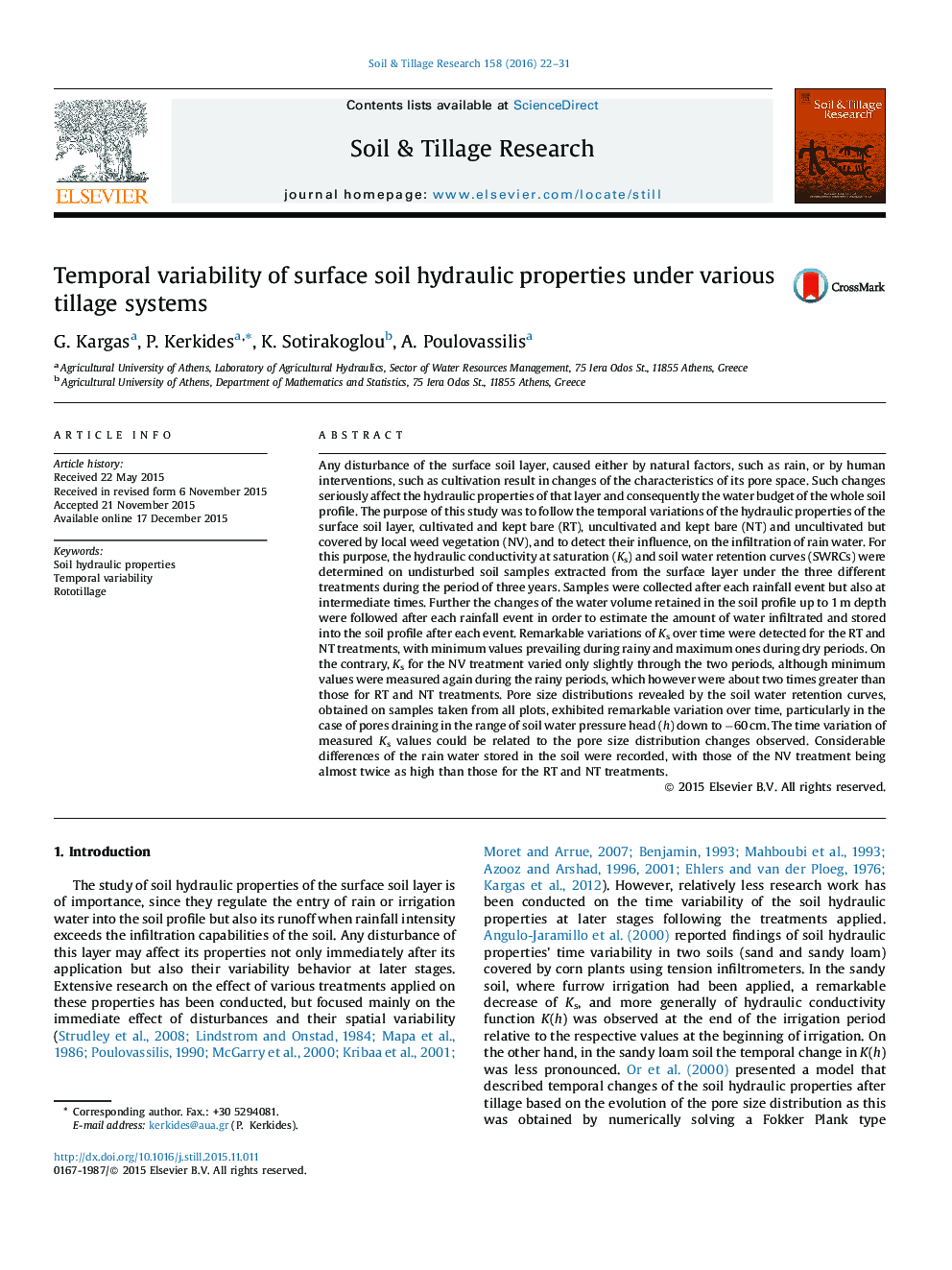 Temporal variability of surface soil hydraulic properties under various tillage systems