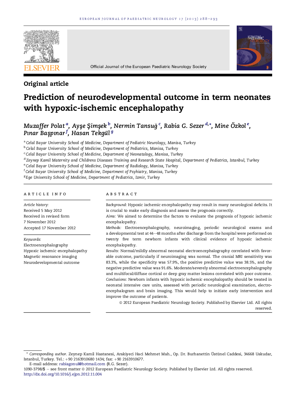 Prediction of neurodevelopmental outcome in term neonates with hypoxic-ischemic encephalopathy