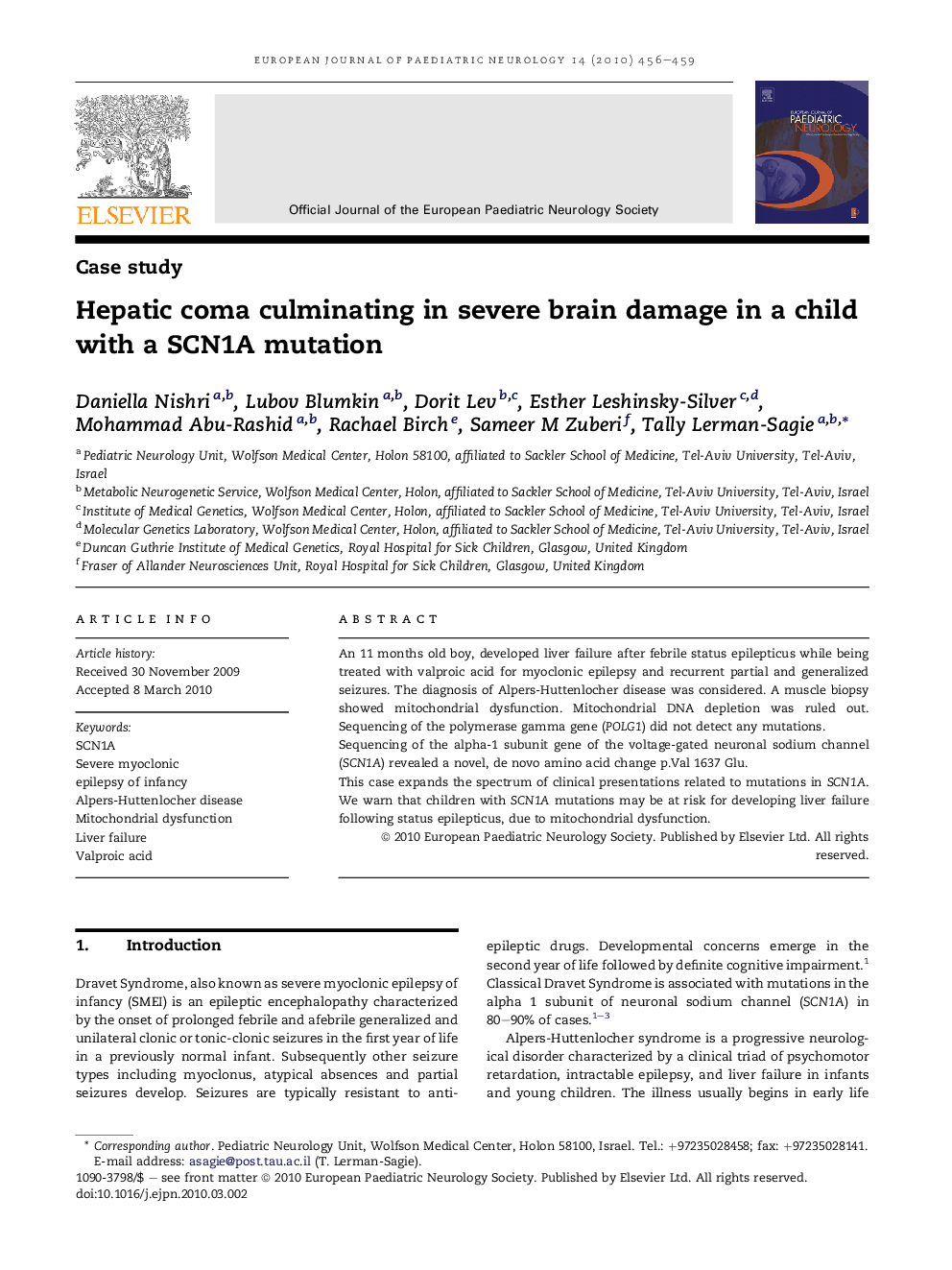 Hepatic coma culminating in severe brain damage in a child with a SCN1A mutation