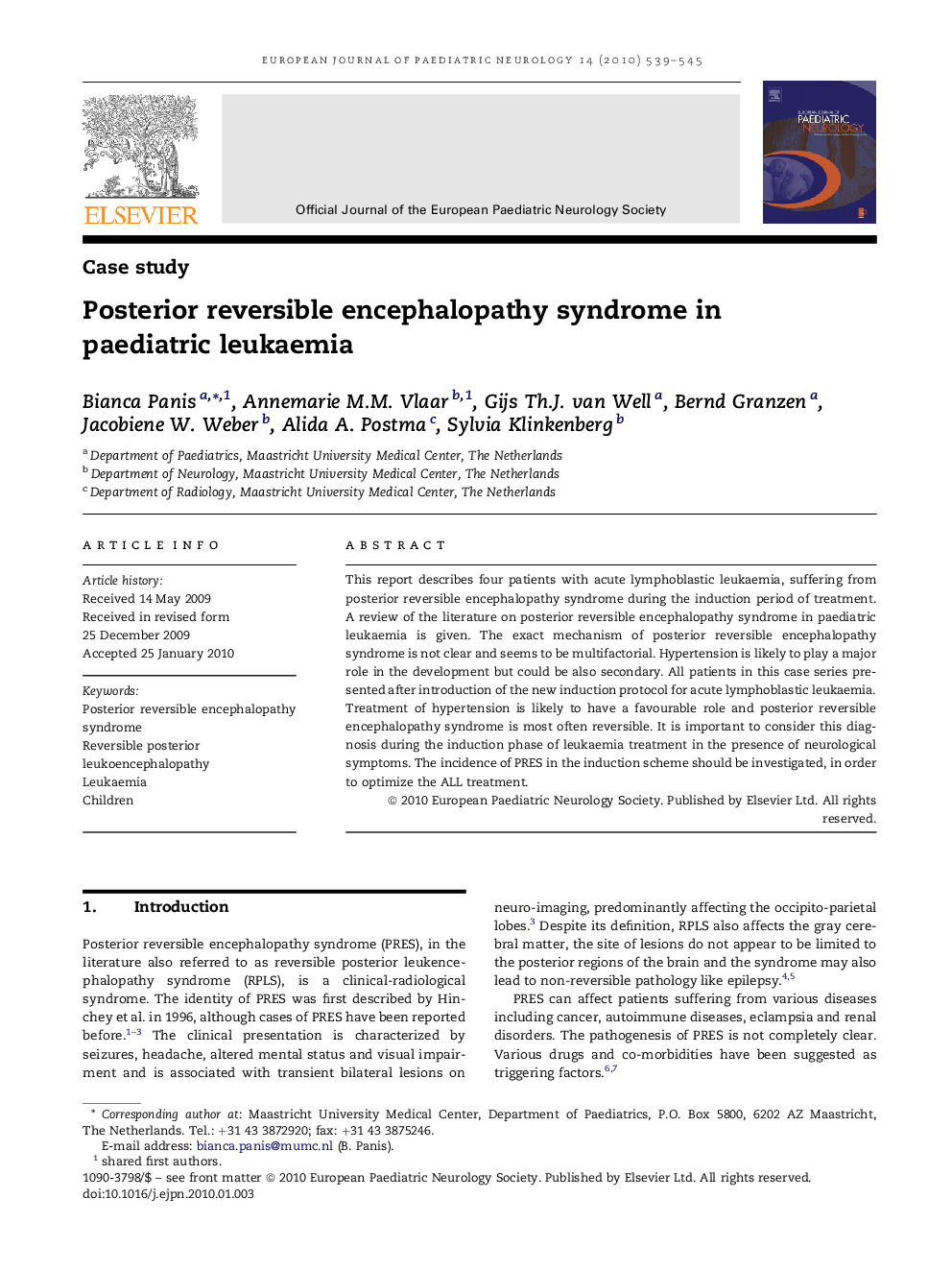 Posterior reversible encephalopathy syndrome in paediatric leukaemia