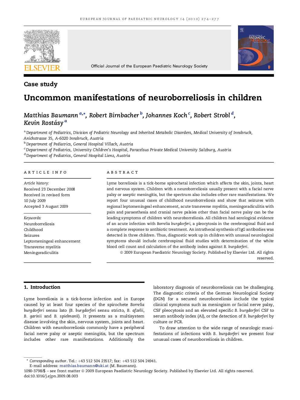 Uncommon manifestations of neuroborreliosis in children