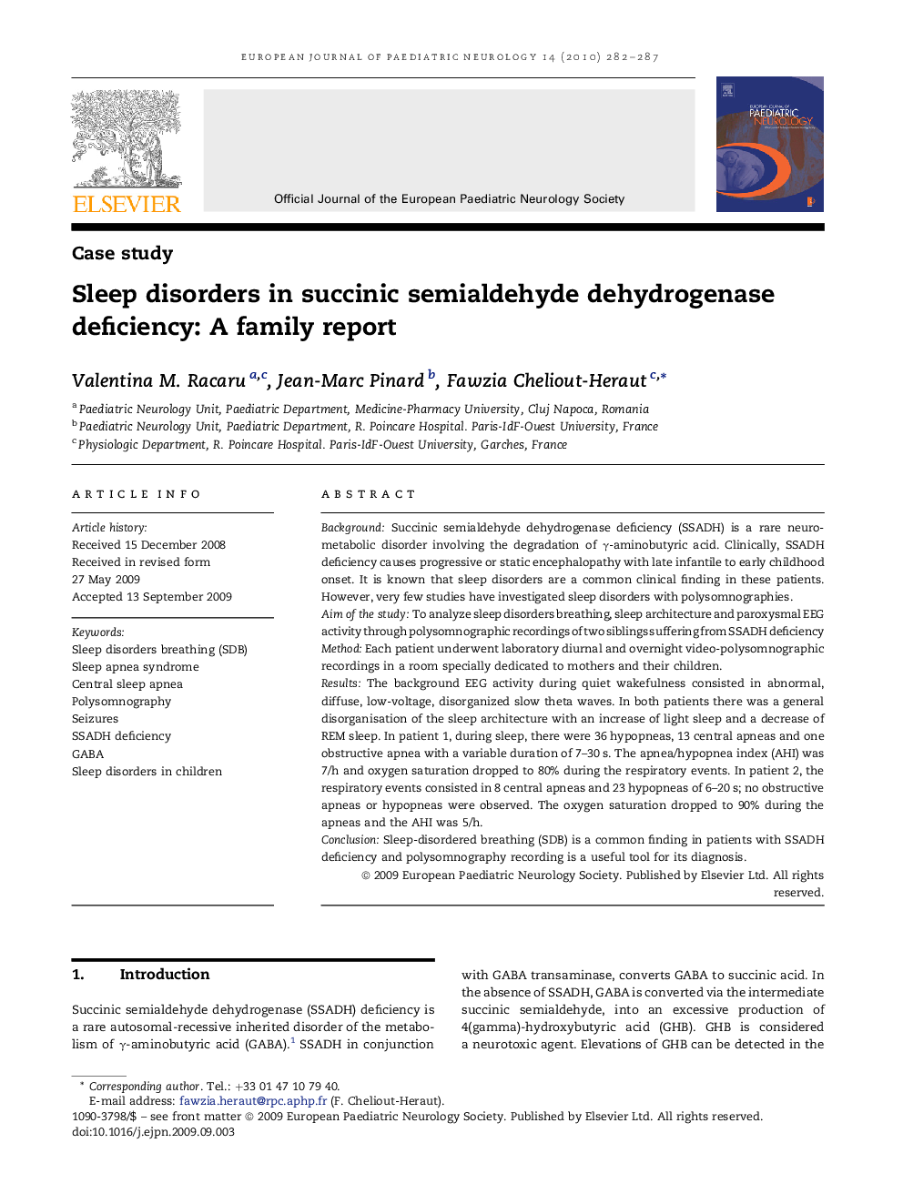 Sleep disorders in succinic semialdehyde dehydrogenase deficiency: A family report