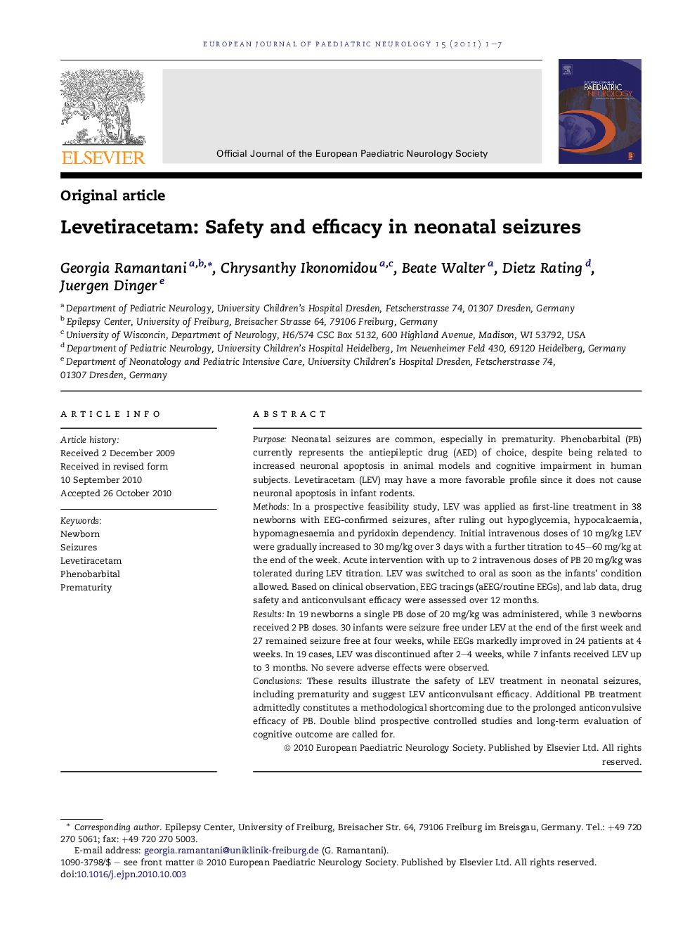 Levetiracetam: Safety and efficacy in neonatal seizures