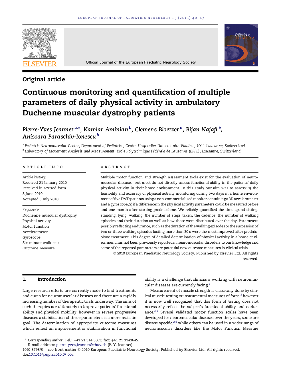 Continuous monitoring and quantification of multiple parameters of daily physical activity in ambulatory Duchenne muscular dystrophy patients