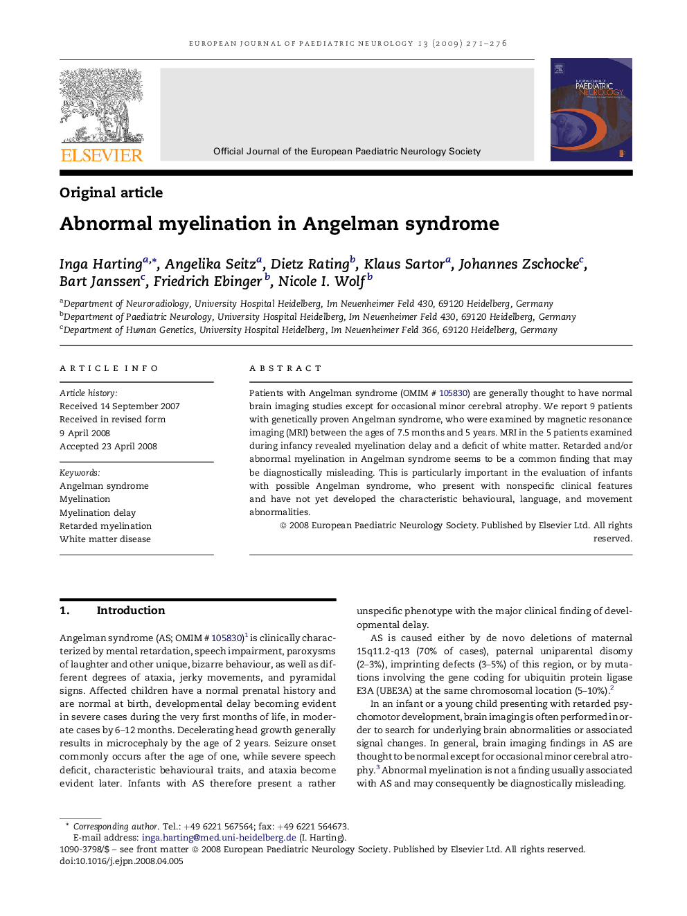 Abnormal myelination in Angelman syndrome