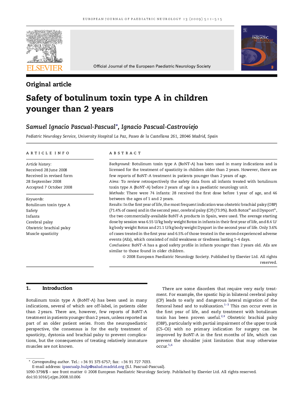 Safety of botulinum toxin type A in children younger than 2 years