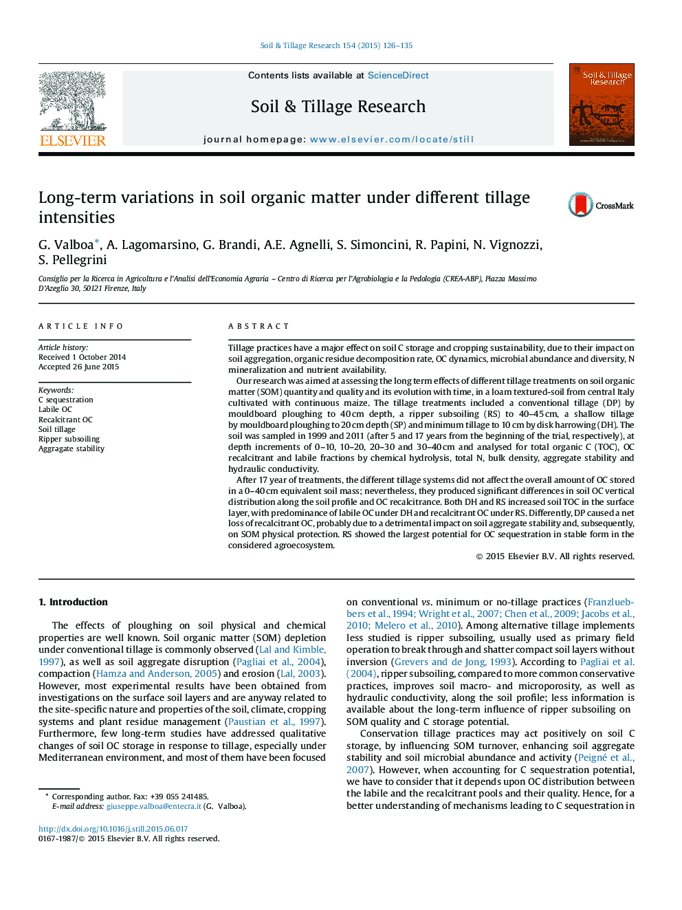 Long-term variations in soil organic matter under different tillage intensities