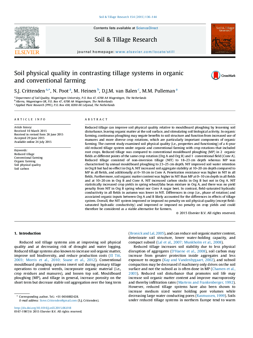 Soil physical quality in contrasting tillage systems in organic and conventional farming