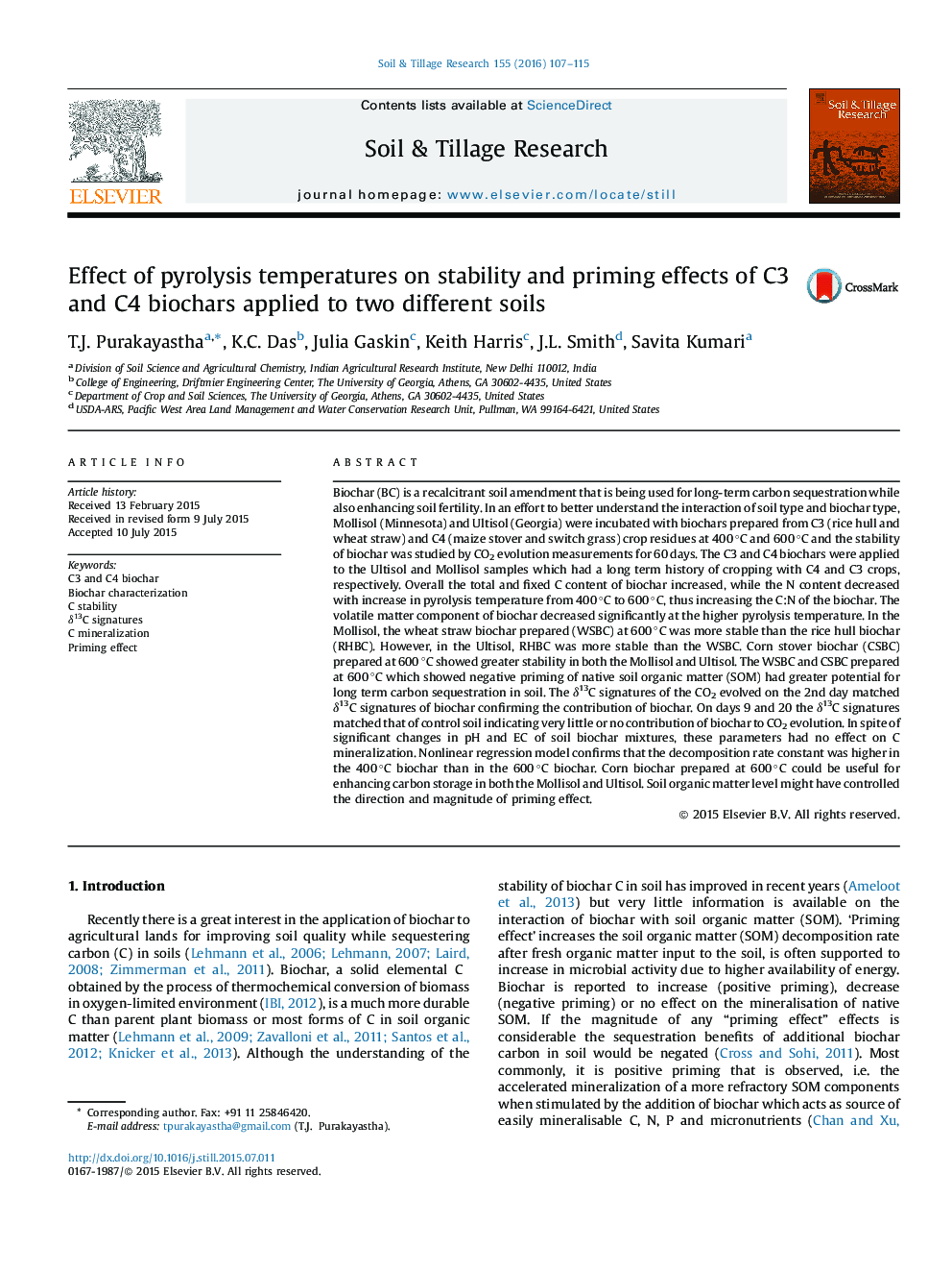 Effect of pyrolysis temperatures on stability and priming effects of C3 and C4 biochars applied to two different soils