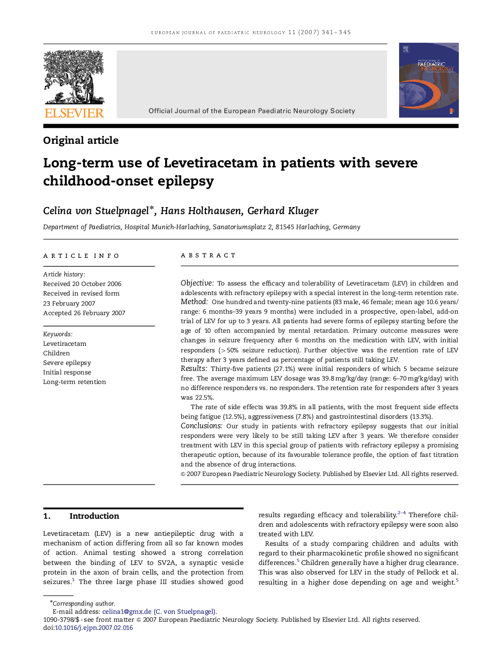 Long-term use of Levetiracetam in patients with severe childhood-onset epilepsy