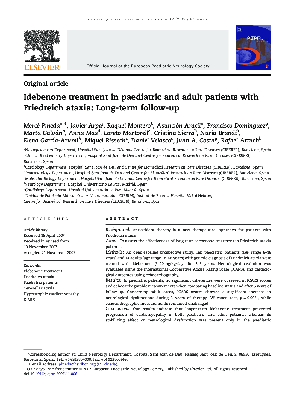 Idebenone treatment in paediatric and adult patients with Friedreich ataxia: Long-term follow-up