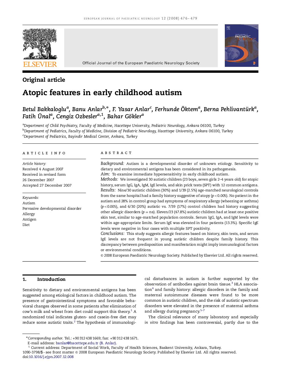 Atopic features in early childhood autism