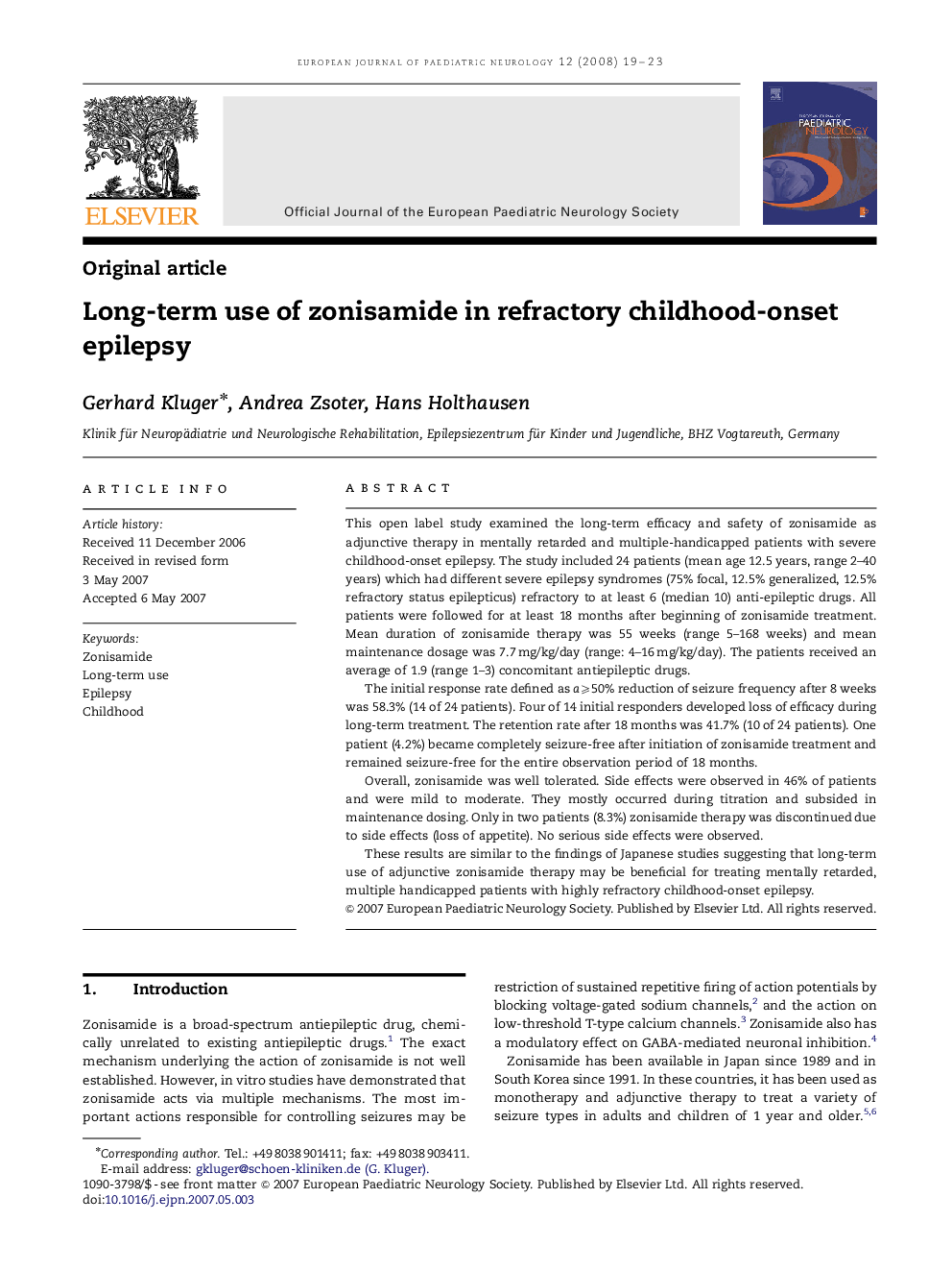 Long-term use of zonisamide in refractory childhood-onset epilepsy