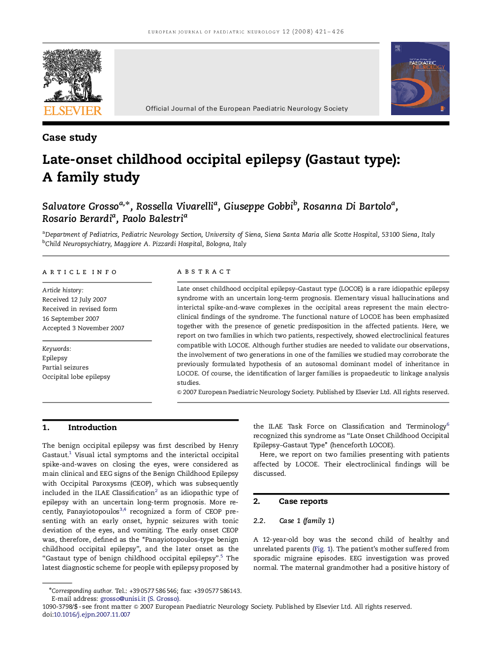 عکس صفحه اول مقاله: Late-onset childhood occipital epilepsy (Gastaut type): A family study Late-onset childhood occipital epilepsy (Gastaut type): A family study