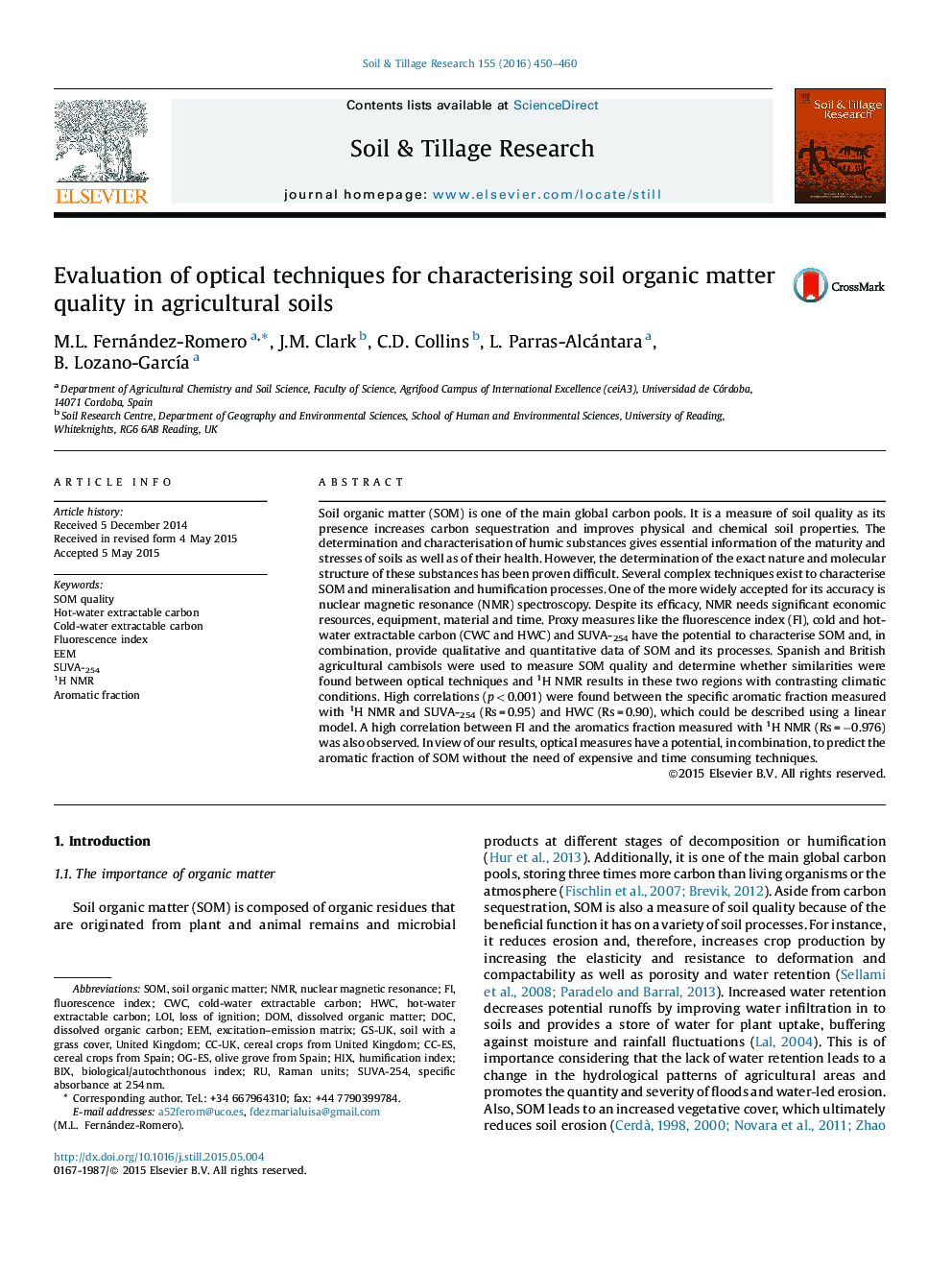 Evaluation of optical techniques for characterising soil organic matter quality in agricultural soils