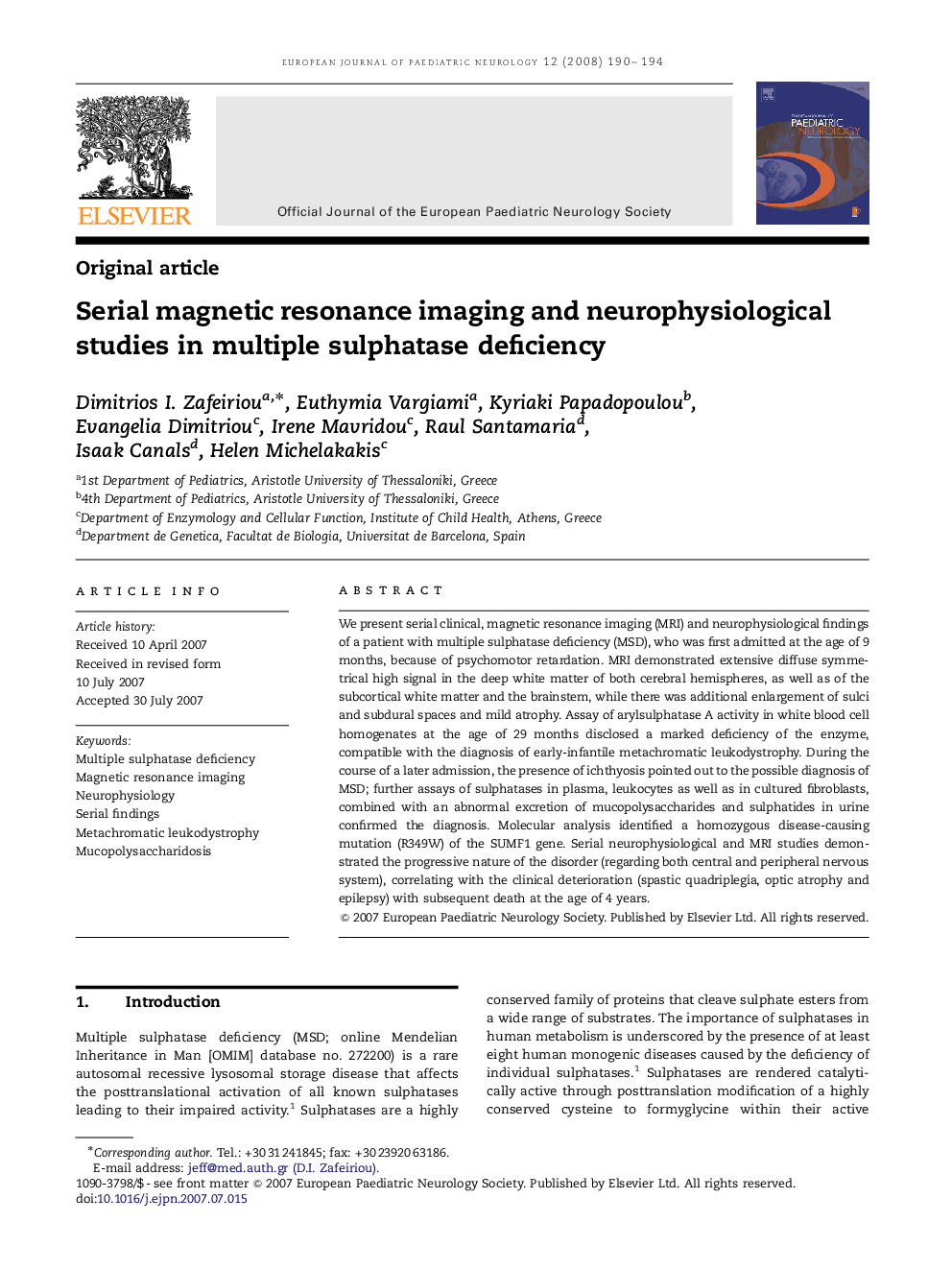 Serial magnetic resonance imaging and neurophysiological studies in multiple sulphatase deficiency