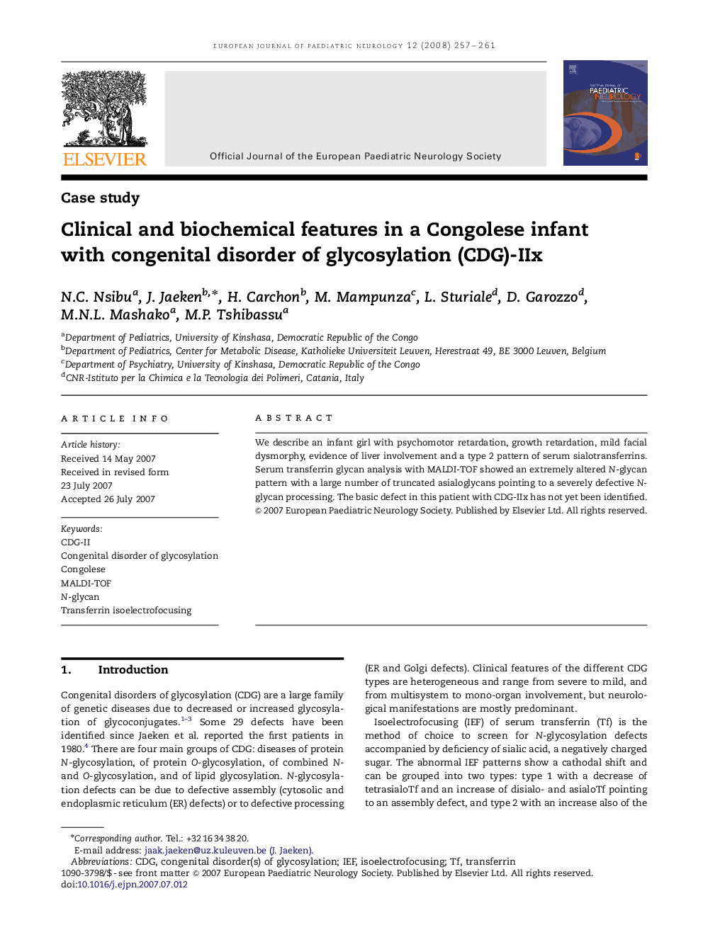 Clinical and biochemical features in a Congolese infant with congenital disorder of glycosylation (CDG)-IIx