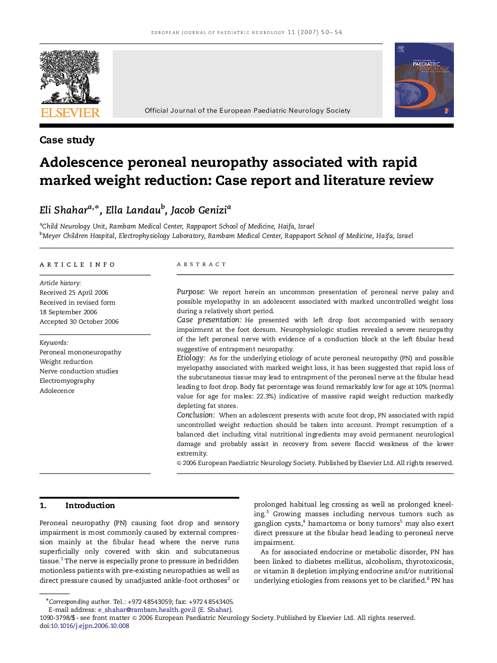 عکس صفحه اول مقاله: Adolescence peroneal neuropathy associated with rapid marked weight reduction: Case report and literature review Adolescence peroneal neuropathy associated with rapid marked weight reduction: Case report and literature review