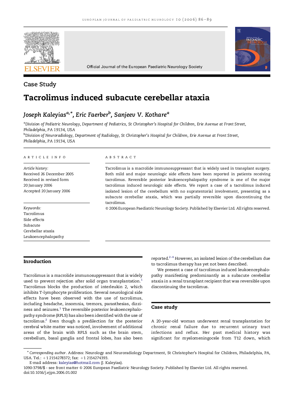 Tacrolimus induced subacute cerebellar ataxia